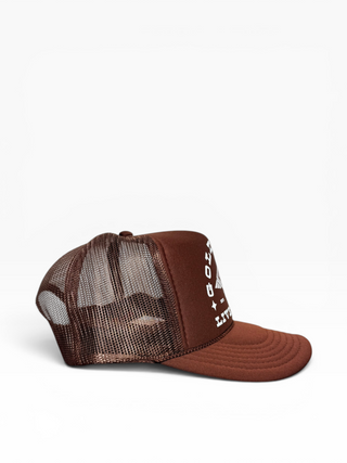 Gold Dogs Live Free Brown Trucker Hat