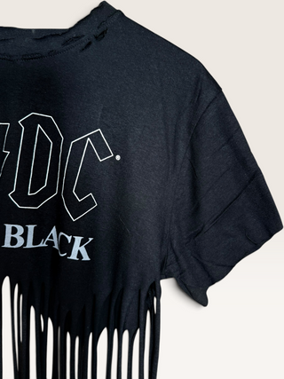 AC/DC Back in Black Chop Shop Cropped Fringe T-Shirt