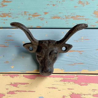 Rustic Cast Iron Bull Head Hat Hook