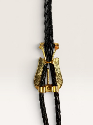 Gold Colored Cubic Zirconia Encrusted Belt Buckle Bolo Tie