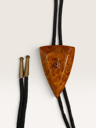 Vintage Wooden Triangle and Cross of Lorraine Bolo Tie