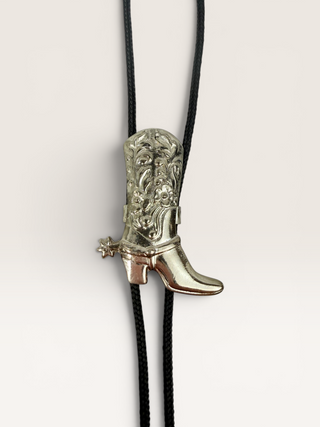 Silver Cowboy Boot and Spur Bolo Tie