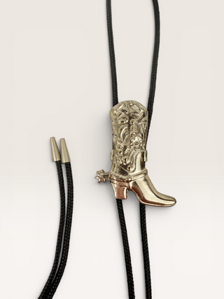 Silver Cowboy Boot and Spur Bolo Tie