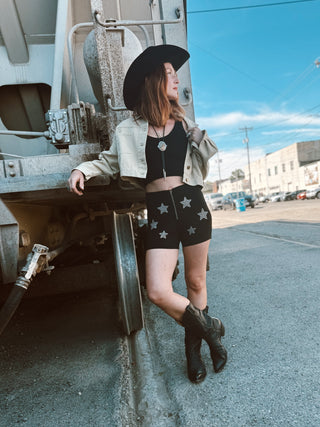 Showgirl Star Zip Up Shorts