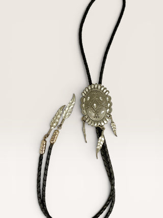 Vintage Silver Feather Bolo Tie