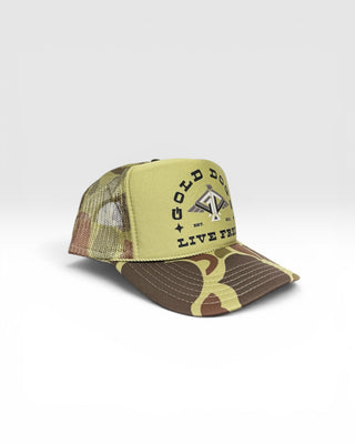 Gold Dogs Live Free Two Tone Duck Camo Trucker Hat