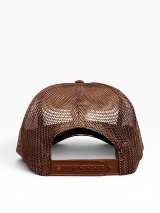 Gold Dogs Live Free Brown Banner Trucker hat