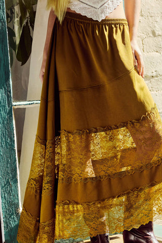 Freebird Satin Lace A-Line Skirt