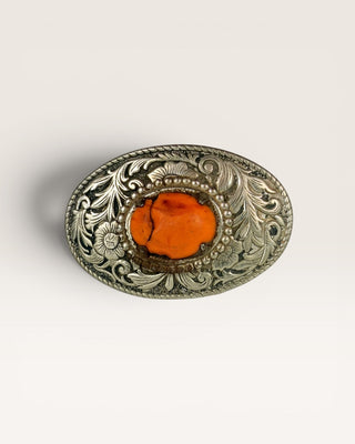 Orange Stone and Wild Roses Vintage Belt Buckle