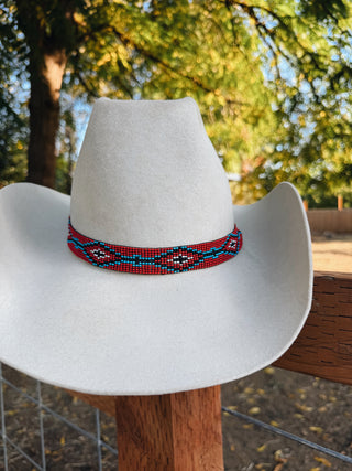 Beaded Stretch Red Twisted Hat Band