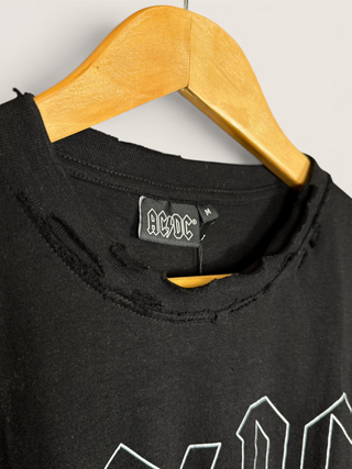 AC/DC Back in Black Chop Shop Cropped Fringe T-Shirt