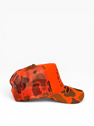 Gold Dogs Live Free Orange Camo Trucker Hat