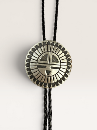 Vintage Sterling Silver Hopi Sunface Metal Bolo Tie
