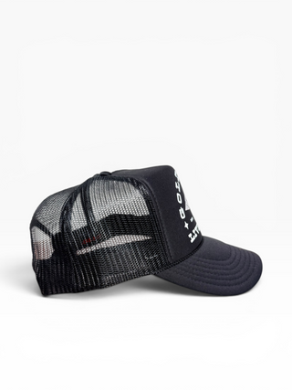 Gold Dogs Live Free Black Trucker Hat