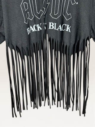 AC/DC Back in Black Chop Shop Cropped Fringe T-Shirt