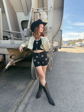 Showgirl Star Zip Up Shorts