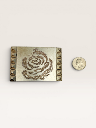 Etched Rose Metal Belt Buckle
