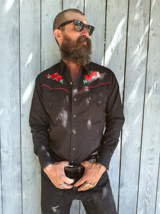 Ely Cattleman Rose Embroidery Western Snap Up Shirt