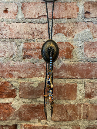 Obsidian Arrowhead Hand Beaded Bolo Tie