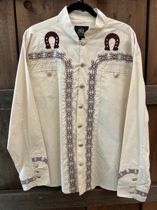 Vintage Men’s White Diamonds Boots Snap Up Shirt L