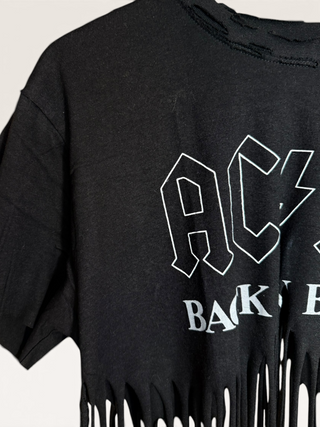 AC/DC Back in Black Chop Shop Cropped Fringe T-Shirt