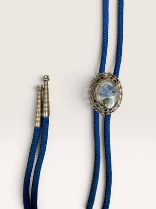 Vintage Acrylic Blue Rose Bolo Tie