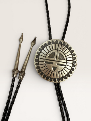 Vintage Sterling Silver Hopi Sunface Metal Bolo Tie