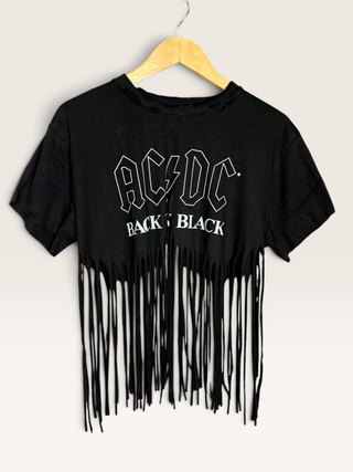 AC/DC Back in Black Chop Shop Cropped Fringe T-Shirt