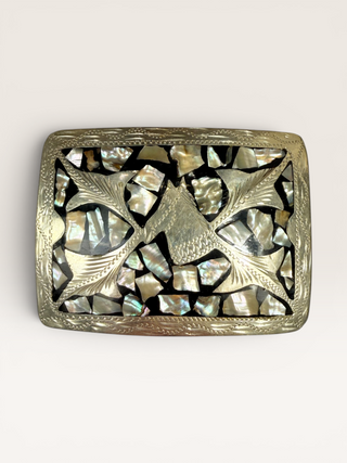 Vintage Mexican Abalone and Silver Belt Buckle