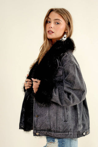 Big Sky Country Faux Fur Collar Denim Jacket