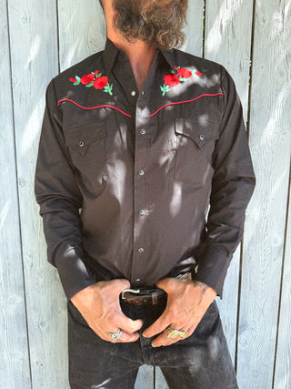 Ely Cattleman Rose Embroidery Western Snap Up Shirt