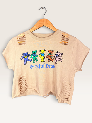Grateful Dead Bears Distressed Chop Shop Crop T-Shirt