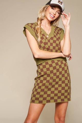 Panama Checkered Sweater Skirt