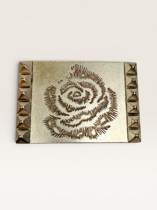 Etched Rose Metal Belt Buckle