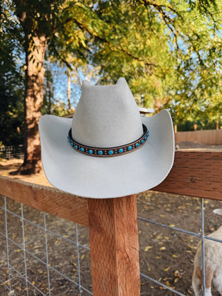 Genuine Leather Hat Band With Turquoise Stones