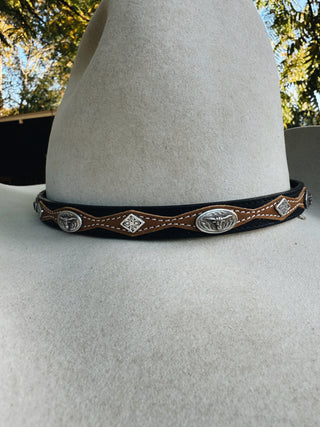Genuine Leather Hat Band With Longhorn Conchos