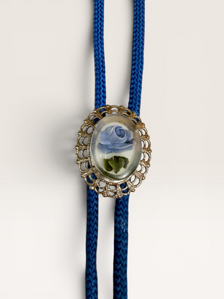 Vintage Acrylic Blue Rose Bolo Tie