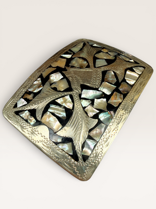 Vintage Mexican Abalone and Silver Belt Buckle