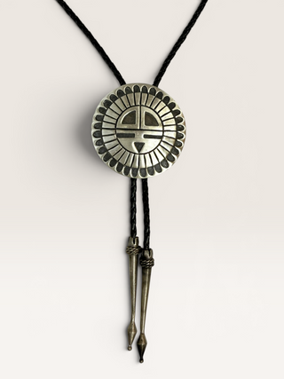 Vintage Sterling Silver Hopi Sunface Metal Bolo Tie