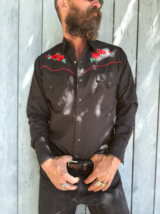 Ely Cattleman Rose Embroidery Western Snap Up Shirt