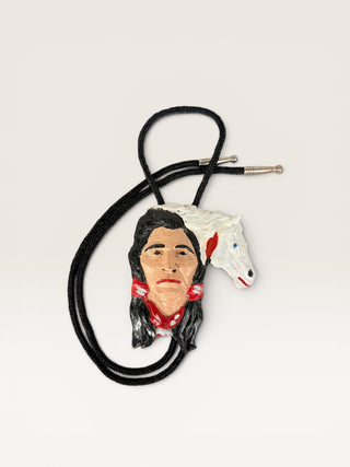 Hand painted Native Man and Horse Bolo Tie