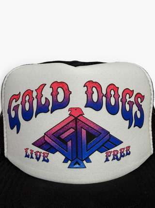 Gold Dogs Live Free White/Blue Gradient Flat Bill Trucker Hat