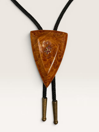 Vintage Wooden Triangle and Cross of Lorraine Bolo Tie
