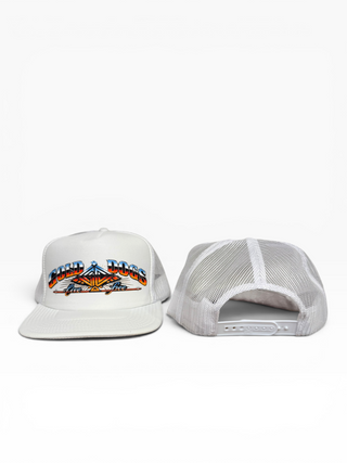 Gold Dogs Live Free White Chrome Flat Bill Trucker Hat