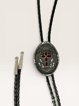 Vintage Silver and Red Cross Bolo Tie