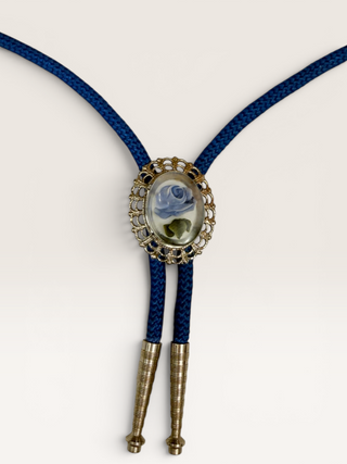 Vintage Acrylic Blue Rose Bolo Tie