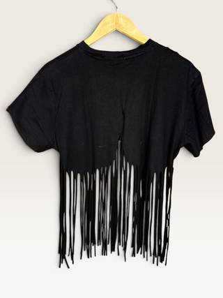 AC/DC Back in Black Chop Shop Cropped Fringe T-Shirt