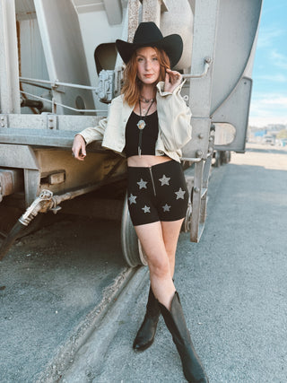 Showgirl Star Zip Up Shorts
