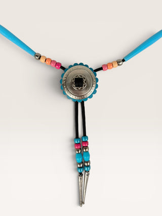 Vintage Blue Beaded Bolo Tie