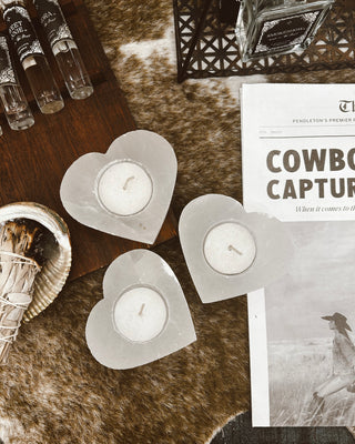 Selenite Heart Candle Holder